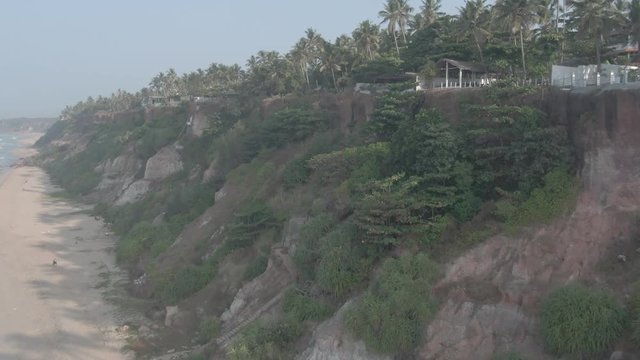 Varkala beach in Kerala, India, 4k aerial ungraded/flat
