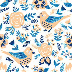 Obraz premium Bird seamless background. Vector illustration. Wrapping. Surface design.