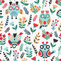 Cute owl seamless pattern. Vector illustration. Surface kid decoration. Cloth design, wallpaper, wrapping.