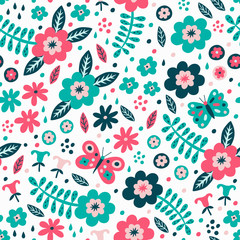 Flower seamless pattern. Vector illustration.