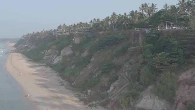 Varkala beach in Kerala, India, 4k aerial ungraded/flat