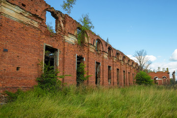 Fototapeta premium Ruined Complex military settlement of Count A. A. Arakcheev. The complex was built 1818-1825. Located in the village of Selishchi, Novgorod region