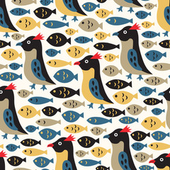 Penguin seamless background. Vector illustration.