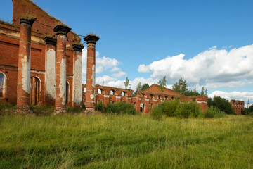 Destroyed Holy Spirit Church. Complex military settlement of Count A. A. Arakcheev. The complex was built 1818-1825. Located in the village of Selishchi, Novgorod region