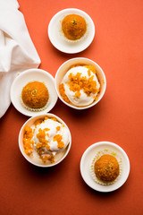 Bundi / Motichoor Ice cream is a fusion of Ice-cream with indian traditional sweet motichur laddoo from India, selective focus