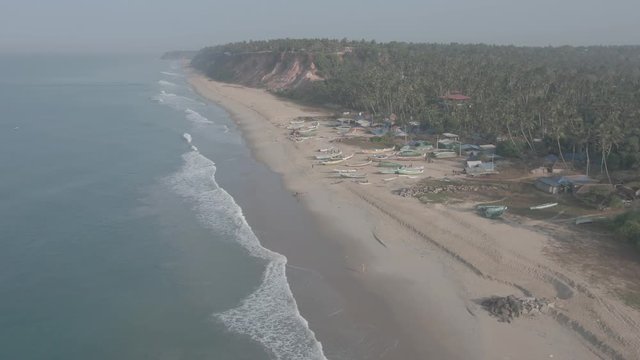 Varkala beach in Kerala, India, 4k aerial ungraded/flat