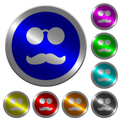Glasses and mustache luminous coin-like round color buttons