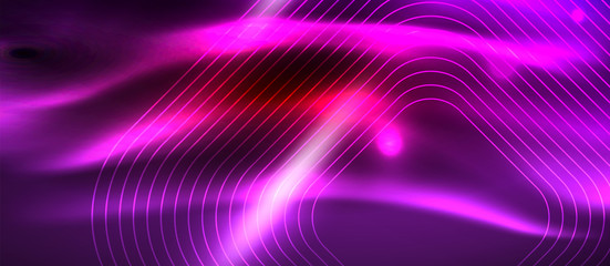 Neon glowing techno lines, hi-tech futuristic abstract background template with square shapes