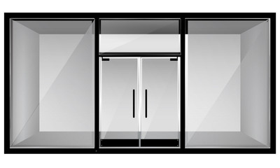 empty shop front store realistic windows, space closed doors template mock up background vector illustration