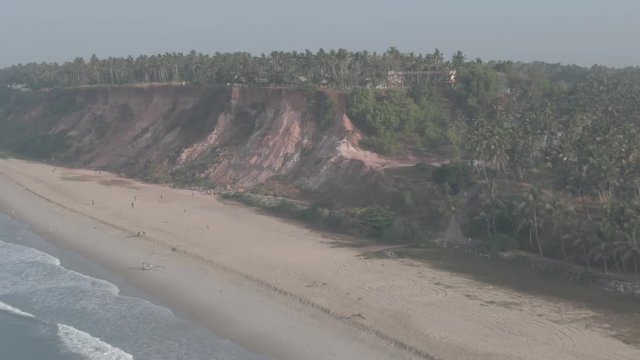 Varkala beach in Kerala, India, 4k aerial ungraded/flat