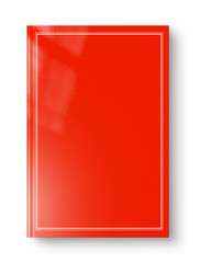 Closed red blank book with frame isolated on white