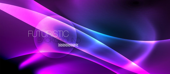 Neon glowing lines, magic energy space light concept, abstract background wallpaper design