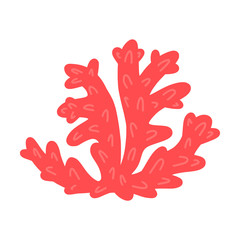 Sea coral illustration isolated on white background. Red cartoon seaweed. Vector