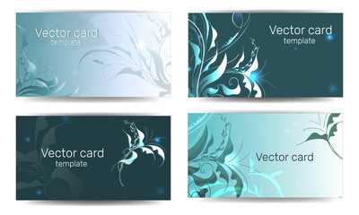 Template of business cards in green color with a design element. Text frame. Web design elements.