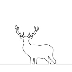 Elk template logo design. Black vector silhouette of deer with antlers isolated on white background. Christmas symbol. Vector illustration.