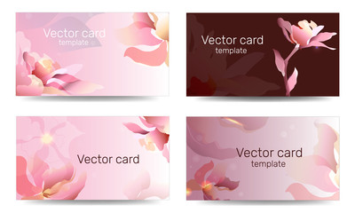 Business card template in pink shades with floral ornament. Text frame. Abstract geometric banner.