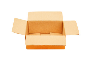 Empty brown cardboard parcel box isolated on white background with clipping path , packaging open