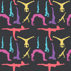 Fototapeta premium yoga poses seamless pattern. color vector illustration.