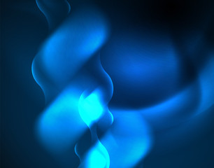 Neon glowing wave lines, blue hi-tech futuristic abstract background template