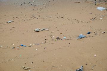Garbage on the beach, water pollution