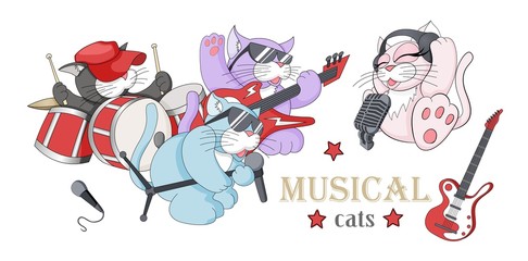 Vector illustration of funny little characters playing musical instruments