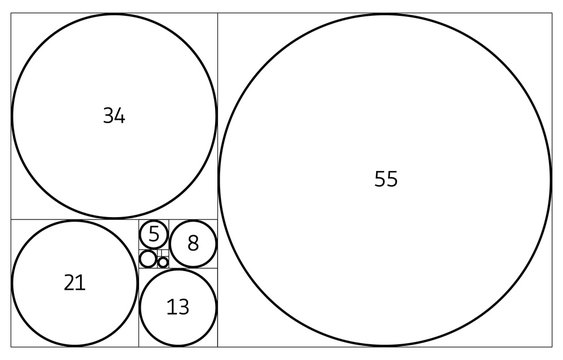 Minimalistic style design. Golden ratio. Geometric shapes. Circles in golden proportion. Futuristic design. Logo. Vector icon. Abstract vector background