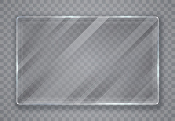 Glass plates set. Glass banners on transparent background. Flat glass. Vector illustration