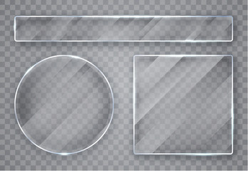 Glass plates set. Glass banners on transparent background. Flat glass. Vector illustration