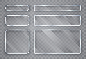 Glass plates set. Glass banners on transparent background. Flat glass. Vector illustration