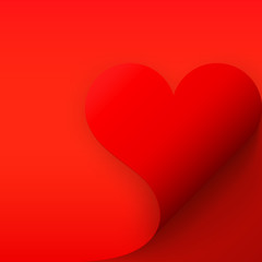 Red paper with heart curled corner and shadow, template for your design. Set. Vector illustration