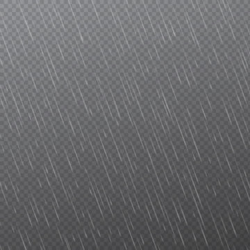 Rain drops on transparent background. Falling water drops. Nature rainfall. Vector illustration