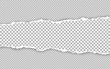 Horizontal torn paper edge. Ripped squared horizontal white paper strips. Vector illustration