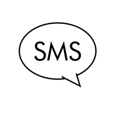 Logotipo con texto SMS en burbuja lineal color negro