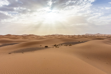 Obraz na płótnie Canvas Beautiful landscape of the Sahara Desert, erg Chebbi, Merzouga, morocco