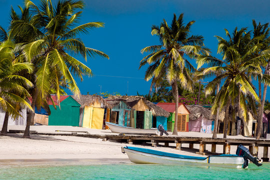 Dominican Republic, Saona Island - Mano Juan Beach. Fishermen's village