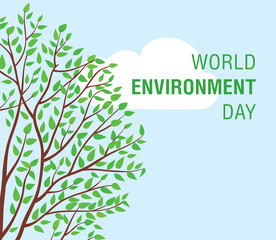 World Environment Day card or background with summer green tree. Vector illustration.