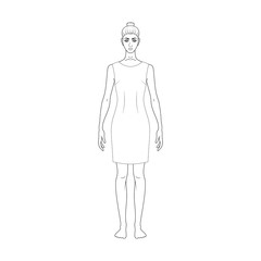 Fashion technical sketch of women middle dress in vector graphic 