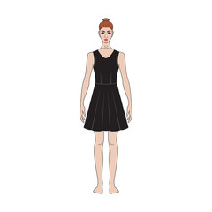 Fashion technical sketch of women middle dress in vector graphic 