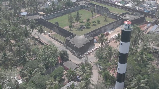 Varkala fort, India, aerial 4k drone footage ungraded/flat
