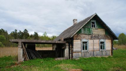 Rustic abandoned old wooden house.