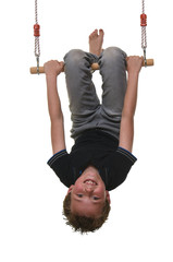 child playing with a swing on a white background