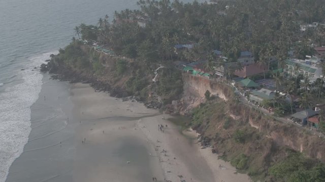 Varkala beach in Kerala, India, 4k aerial ungraded/flat