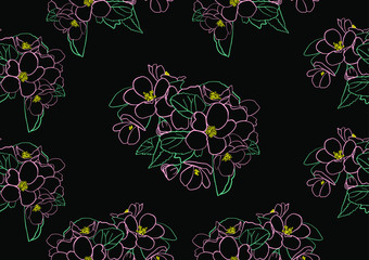 Seamless floral pattern with flowers on a black background. Vector pattern.