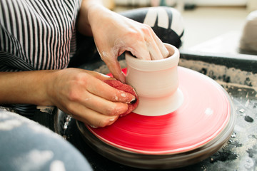 Ceramic mug made on a Potter's wheel in the workshop