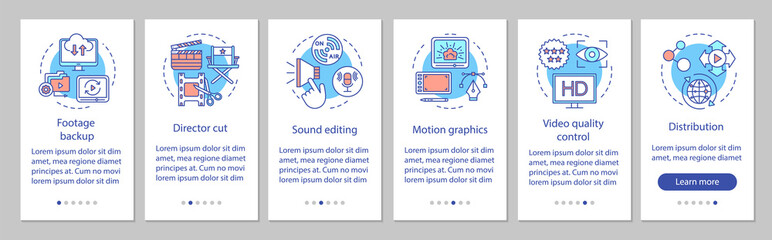 Video production onboarding mobile app page screen vector template