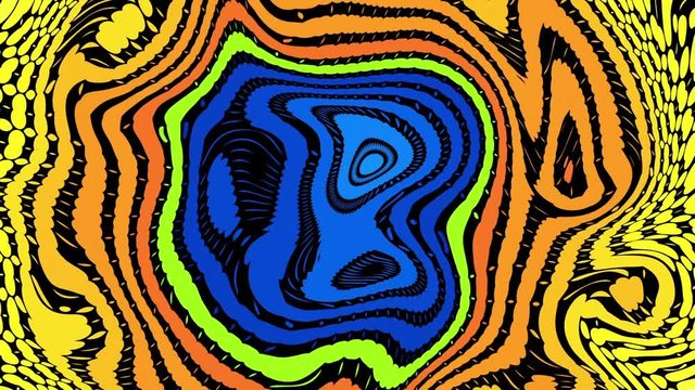 Moving random wavy texture. Psychedelic animated background. Transform abstract curved shapes. Looping footage.