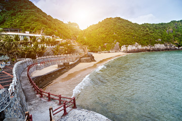 Hiking trail in Cat ba island city beach Cat co, Vietnam
