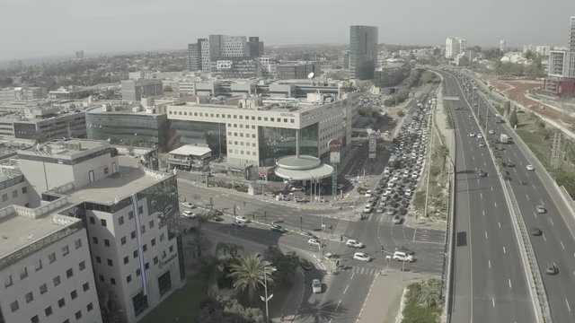 Herzliya, Israel, Hasira interchange, 4k drone aerial ungraded
