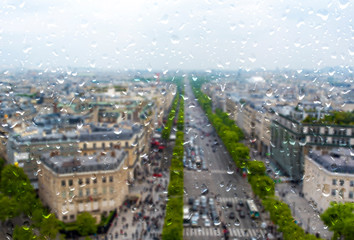 Paris during heavy Rain, raining Day in Paris, Drops on the window 