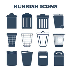 Rubbish icons. Trash can icons.